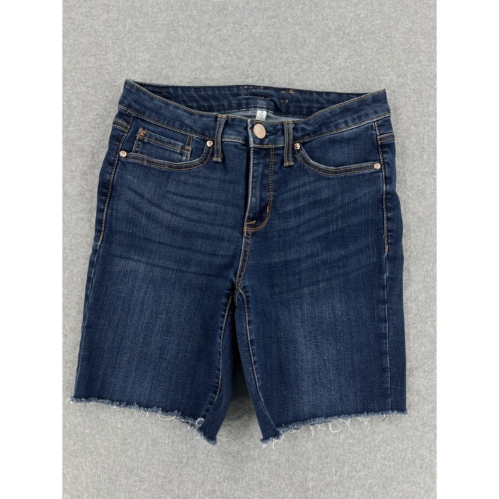 Seven7 Denim Shorts Womens Size 6 Blue Stretch Raw Hem Mid Rise Casual